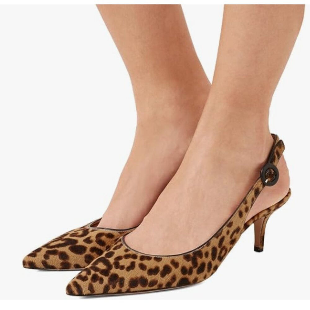 YDN Leopard Print Slingback Kitten Heels - Brown/Tan/Black